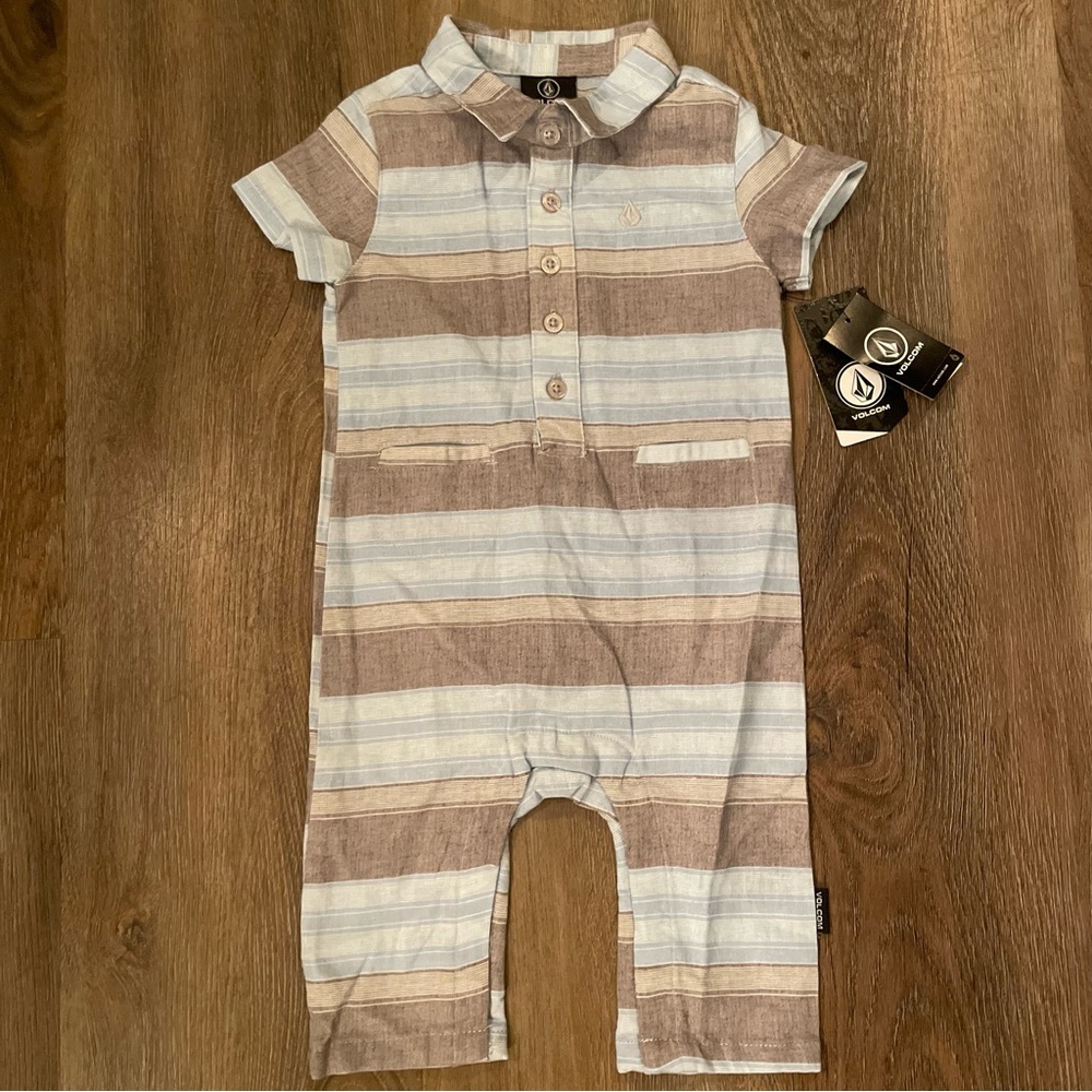 Volcom Baby Romper with Blue and Brown Stripes NWT 12 Months